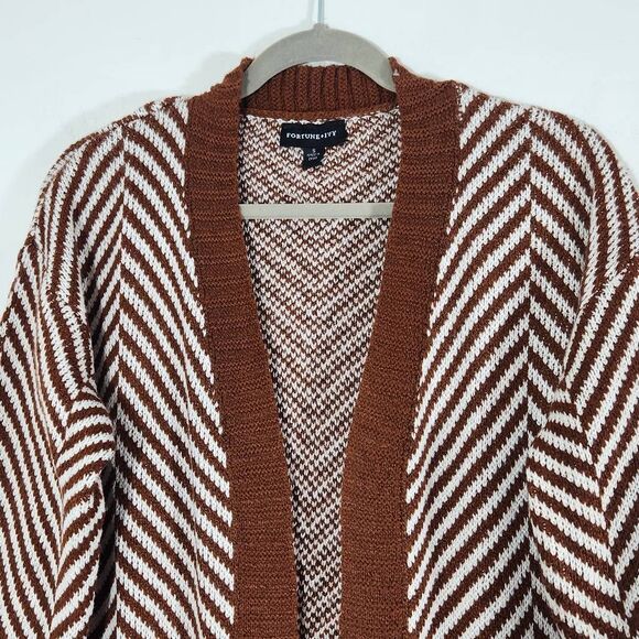 Fortune + Ivy Brown White Cardigan Sweater Size Small NWOT Brown Open Cardigan - Picture 2 of 11